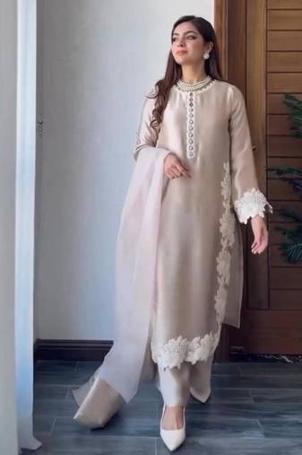 Cream silkblend embroidered palazzo set