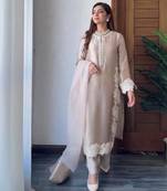 Cream silkblend embroidered palazzo set