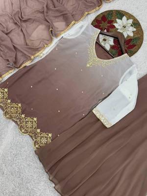 light chocolate georgette embroidered palazzo set with dupatta 4