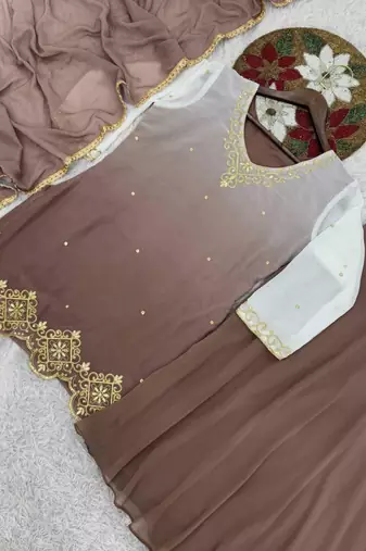 light chocolate georgette embroidered palazzo set with dupatta