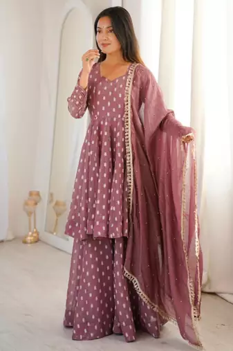 Light wine georgette printed kurta set
