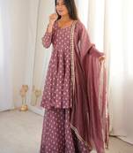 Light wine georgette printed kurta set