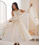 White silkblend embroidered gown set