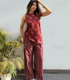 Maroon rayon printed kurta set