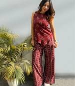 Maroon rayon printed kurta set