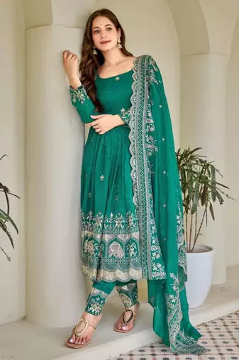 Sea green silkblend embroidered kurta set
