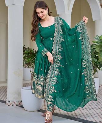 sea green silk blend embroidered plus size anarkali 2