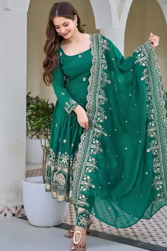 sea green silk blend embroidered plus size anarkali