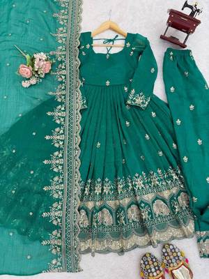 sea green silk blend embroidered plus size anarkali 3
