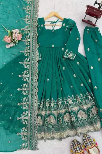 sea green silk blend embroidered plus size anarkali