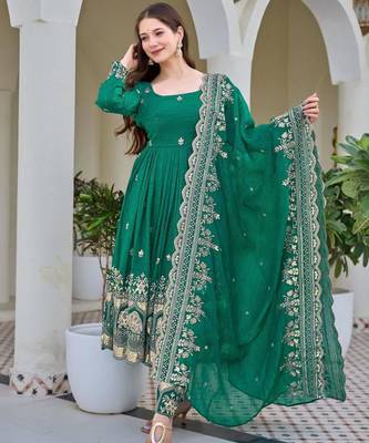 sea green silk blend embroidered plus size anarkali 4