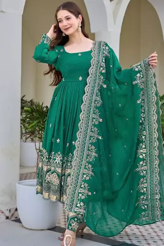 sea green silk blend embroidered plus size anarkali
