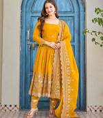 Yellow silkblend embroidered kurta set