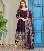 Purple silkblend embroidered kurta set