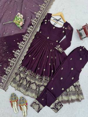 purple silk blend embroidered plus size anarkali set 2