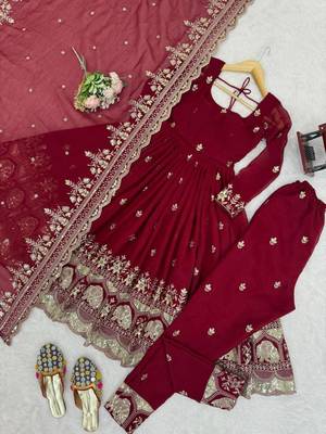 maroon silk blend embroidered plus size anarkali set 2