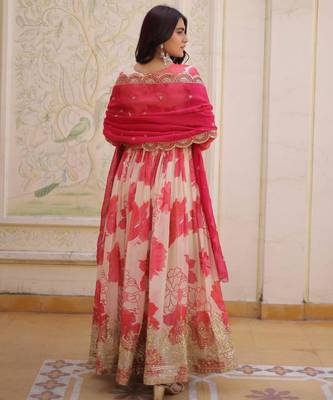 pink silk blend printed plus size anarkali set 4