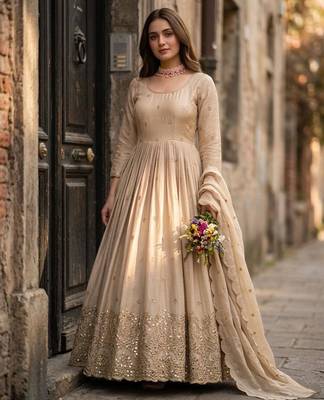 beige silk blend embroidered plus size anarkali set 1