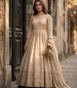Beige silkblend embroidered gown set