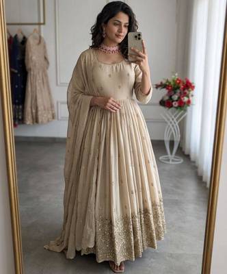 beige silk blend embroidered plus size anarkali set 2