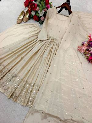 beige silk blend embroidered plus size anarkali set 3