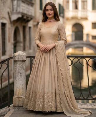 beige silk blend embroidered plus size anarkali set 4