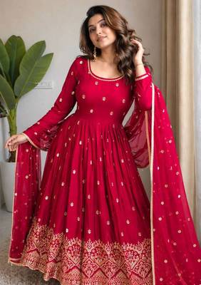 pink silk blend embroidered plus size anarkali set 2