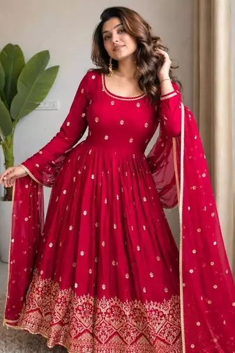 pink silk blend embroidered plus size anarkali set