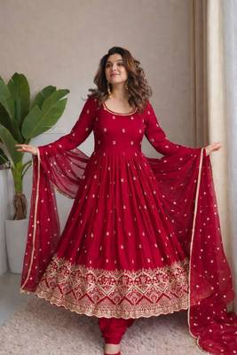 pink silk blend embroidered plus size anarkali set 1