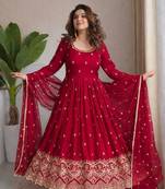 Pink silkblend embroidered gown set