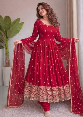 pink silk blend embroidered plus size anarkali set 3