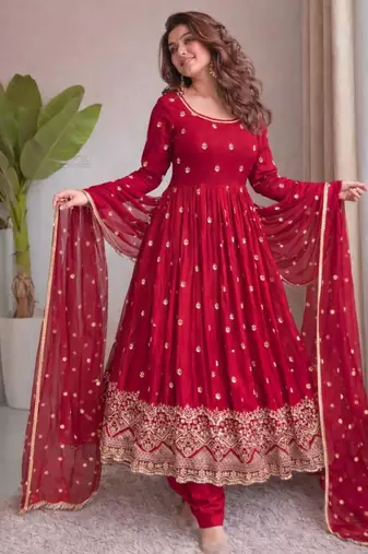 pink silk blend embroidered plus size anarkali set