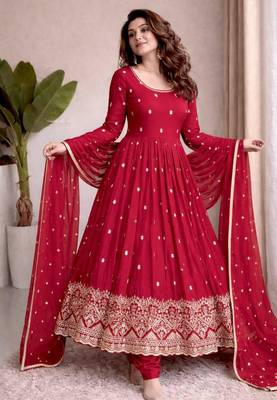 pink silk blend embroidered plus size anarkali set 4
