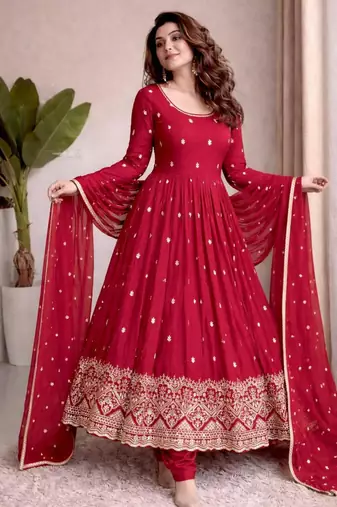 pink silk blend embroidered plus size anarkali set