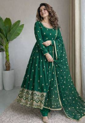 green silk blend embroidered plus size anarkali set 2