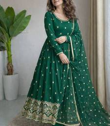 Green silkblend embroidered gown set
