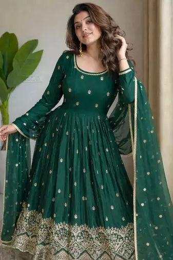green silk blend embroidered plus size anarkali set