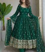 Green silkblend embroidered gown set