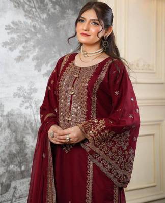 maroon silk blend embroidered plus size sharara set 2