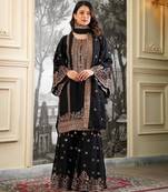 Black silkblend embroidered sharara set