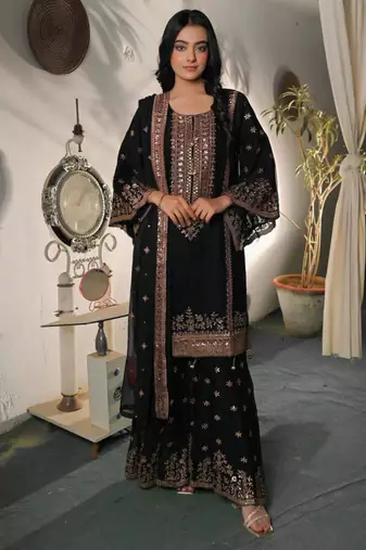 black silk blend embroidered plus size sharara set