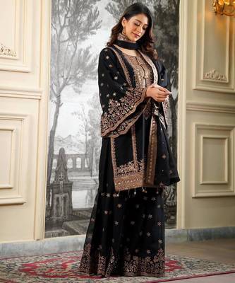 black silk blend embroidered plus size sharara set 3