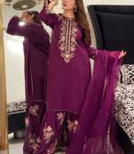 Purple crepe embroidered sharara set