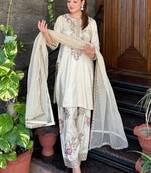 White crepe embroidered kurta set