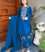 Teal crepe embroidered kurta set