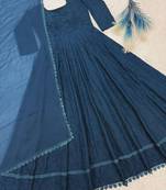 teal blue georgette embroidered plus size anarkali gown set