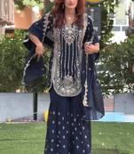 Blue georgette embroidered sharara set