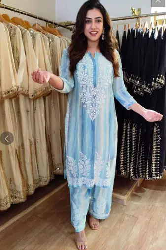 Multicolor rayon embroidered kurta set