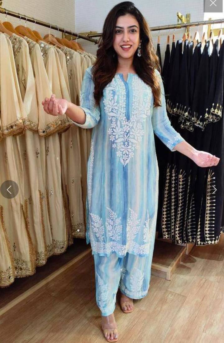 Multicolor rayon embroidered kurta set