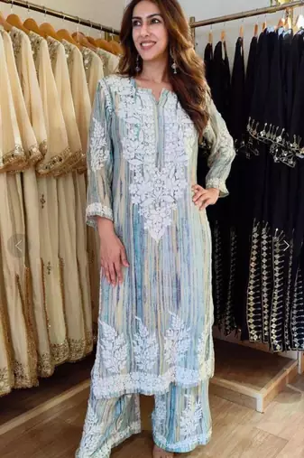 pastel multicolor rayon embroidered plus size kurta set